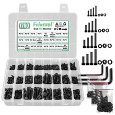 1760PCS 미터법 나사 모음 M2 M3 M4 M5 등급 12.9 합금강 육각 소켓 헤드 캡 볼트 및 너트 키트 플랫 잠금 와셔 세트 렌치 4개 포함, 1개