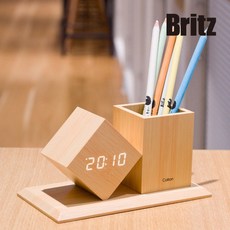 브리츠 콜튼 BZ-EW547 펜꽂이 LED 탁상 연필꽂이 디지털 알람 시계 선물 탁상시계, 우드