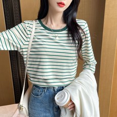 가을 겨울 수유 순면 긴팔 티셔츠 산후 산후 산후조리 날씬해 보이는 수유 스트라이프 이너 탑