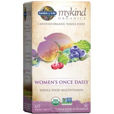 Garden of Life 여성용 종합 비타민 - mykind Organics Womens Once Daily Multi - 60정 홀푸드 멀티 철분 비오틴 함유 비건 유기농 비타민 f, 1개