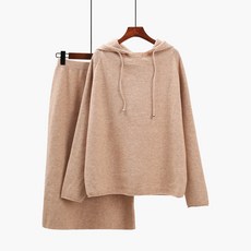 여성 니트 투피스 후드 스웨터+스커트 3color