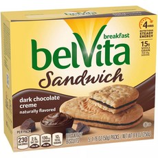 나비스코 벨비타 브렉퍼스트 비스킷 샌드위치 다크 초콜릿 크림 홀 그레인, 50g, 5개입