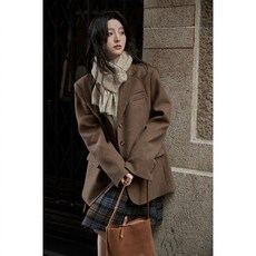 오버테이크 자켓 노카라데님 이너프 오버핏울 셔틀랜드 니트카라 싱글