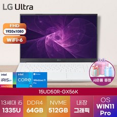 LG 노트북 울트라PC 15UD50R-GX56K 윈도우11 고성능 고사양 노트북, WIN11 Pro, 64GB, 512GB, 코어i5,