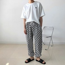 뉴메이드 / 여름 체스 체크 조거 팬츠 / 블랙