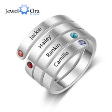 여자에 대 한 개인화 된 스테인레스 스틸 스택 링 4 Birthstones 사용자 지정 가족 선물 RI103803