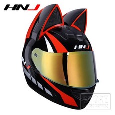 여자 오토바이 귀 헬멧 전체 얼굴 Femal 고양이 Casco 모토 타고 Capacete Casque, 51) Black gold red cat - L