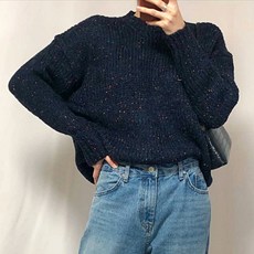컬러 스프링클 여성 라운드 니트