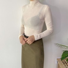 레이어드 슬림핏 무지 반 목폴라티 스판