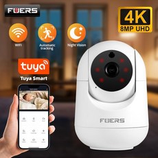 Fuers 투야 스마트 홈 실내 무선 IP 감시 카메라 4K 8MP 와이파이 카메라 AI 자동 추적 보안 베이비 모니, 01 EU 플러그, 04 3MPP camera
