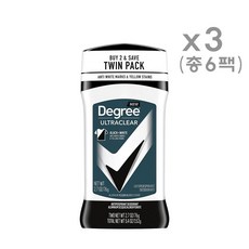 DEGREE 디그리 울트라클리어 남성용 땀억제 데오드란트 트윈팩 152g 3팩 (총 6개) 72H 스웻 앤 오도르 프로텍션