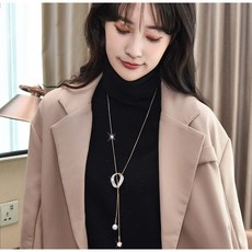 YUEMEIYD 여성 타원 진주 지르콘 긴 목걸이 스웨터사슬 쇄골 사슬 - 이미지 4