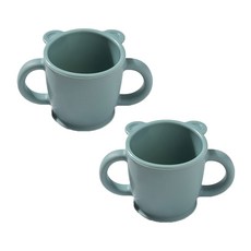 유일코리아 국산 실리콘 아기 양손컵 곰돌이 유아물컵, 250ml, 2개, 다크민트