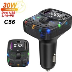 차량용 블루투스 5.3 FM 송신기 핸즈프리 자동차 라디오 변조기 MP3 플레이어 PD30W 초고속 충전 어댑터, 02 C56, 한개옵션1