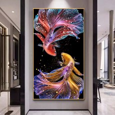 재물복 화려한 물고기 대형 보석십자수 DIY 비즈 큐빅, 40X70cm