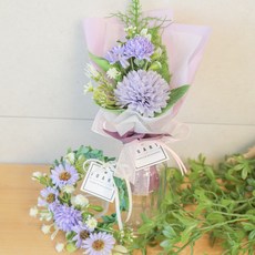 핸드메이드 고급 폼폼데이지 꽃다발+리스 세트 납골당 성묘 폼폼데이지 퍼플 SET 1개 상품 이미지
