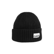 [가니] [GANNI] A4429 099 로고 패치 리브 니트 울 블랙 비니