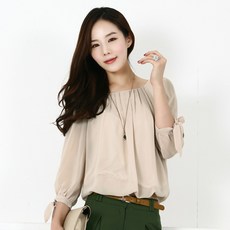 오즈걸 비침없는 리본소매 무지7부블라우스 (허리밴딩)