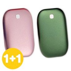 1+1 이탑 5200mAh 대용량 손난로 보조배터리 USB충전식 양면 발열 전자 핫팩, 뷰티핑크+올리브그린