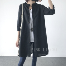 [PINK LITCHI]여성 글로벌 린넨 루즈핏 롱 셔츠 자켓 ZDD121