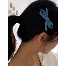 배드걸 (2ps세트) 청 데님 꼬임 리본 옆머리 앞머리 집게 헤어핀 2color