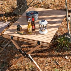 아웃도어웍스 캠핑 테이블 접이식 높이조절 원목 우드롤 캠핑용 롤테이블, 우드베이지