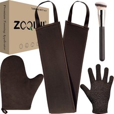 ZOQINI 셀프 태닝 장갑 키트 벨벳처럼 부드러운 태닝 장갑 및 백 태닝 어플리케이터 각질 제거 장갑 썬리스 태닝 오일 로션 무스 젤용 각진 페이스 태너 브러시 (4팩, ZOQINI 셀프 태닝 장갑 키트, 벨벳처럼 부드러운, 1개