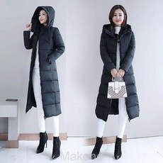 Makone여자 겨울 코트 롱 코트 겨울 패딩 겨울 외투 여성 패딩 여성 두꺼운 겨울 옷 긴 패딩 무릎 습기