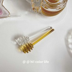 내열 꿀뜨개 스틱 허니디퍼 꿀스푼 유리, 골드+투명, 1개