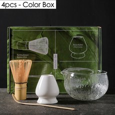 유리 7 그릇 브러시 대나무 4 수제 중국 세트 차 개 구성 일본식 도구 개 전통 말차, 4pcs Color Box, 1개