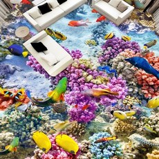 셀프장판 베란다 도배 원룸 아파트 거실 장판 배송 사용자 정의 바닥 벽지 해저 세계 3D 산호 물고기 바닥 벽지 욕실