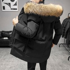 2020년 80% 덕다운 라쿤 패딩 후드 자켓 여우털 후드 미들롱 후드 방수 재킷 슬림핏