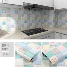 주방시트지 특후 방수 발유 스티커 가정용 주방 벽지 60cm*10m, 내유성 (꽃 체크 무늬), 60cm * 2m [설치 도구 포함]