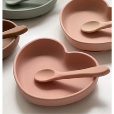 하비하비 하트 실리콘 흡착 식판 유아 아기 이유식 볼 용기, 하비 하트플레이트(세이지), 1개