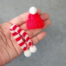 미니어쳐 털모자목도리셋트 2color 인형모자목도리 미니트리오너먼트, 레드