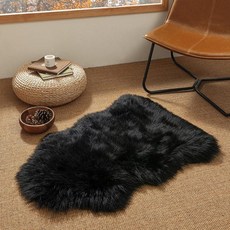 Ashler 인조 모피 러그 푹신하고 보송보송한 부분 러그 울트라 소프트 0.9 x 91.4cm(3 3피트) 원형 화이트 퍼지 세탁기 세탁 가능한 샤그 침실 어린이 방 거실용, C-블랙