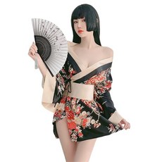 [harukita] 유카타 섹시 코스프레 일본옷 화녀 기모노 여성 일본식 일본식 의상 베이비돌 야마토 무코 파자마 가운+리본 벨트+T팩의 3점 세트