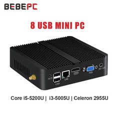 미니PC 조립 데스크탑 베어본 컴퓨터 팬리스 인텔 i7 4500U i5 4200U 8USB 기가비트 이더넷 HDMI VGA 디스플레이 Win1011 리눅스 우분투 셋톱 박스, 없음, 없음, 9) Core i3-5005U - NO RAM SSD - 인텔i3