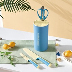 마린 블루 칼세트 3P + 칼블럭 / 스텐 식도 과도 가위, 마린 칼블럭 세트 4P, 1개