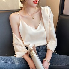 아워즈 새틴 실크 루즈핏 이너 끈 나시 3color