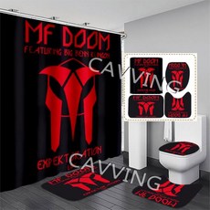 래퍼 MF 둠 3D 프린트 샤워 커튼 방수 욕실 미끄럼 매트 세트 변기 러그 카펫 F05, 09 4PCS Set-C