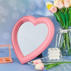 로맨틱 하트 거울 인스타감성 탁상화장대 벽걸이거울, 연 핑크