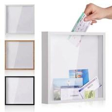 MUXIUNT Travel Adventure Challenge 아카이브 섀도우 박스 사진 액자 슬롯 포함 20.3cm(8인치) & 30.5cm(12인치) 여행 티켓 카드 메모리, 8x8in, 화이트, 1개