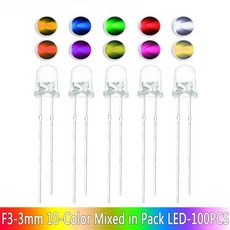 LED 다이오드 세트 화이트 녹색 빨간색 주황색 F3 F5 DIY 조명 전자 3mm 5mm, 1개 - led다이오드