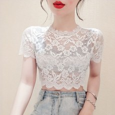 나시 이너 여성 반팔 레이스 망사 탑 블라우스 시 이너 여성 반팔 레이스 망사 탑 블라우스