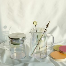 홀로그램 오로라 컵 유리 저그 찻망 내열유리 물병 홈카페 라떼 아이스커피 잔 머그컵, 뚜껑 찻망 1p, 1개