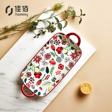 others 쟈 바 이 아메리칸 무늬 시리즈 더 블 귀 네모 판 딥 플레이트 14 인치 접시 식판 디스크 세라믹 식기, 상세페이지 참조