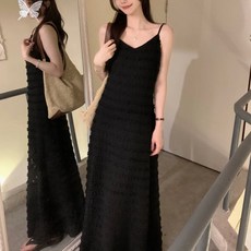 나트랑원피스 동남아여행룩 괌 발리 끈 조절 나시 캉캉 레이스 롱 원피스 블랙 화이트