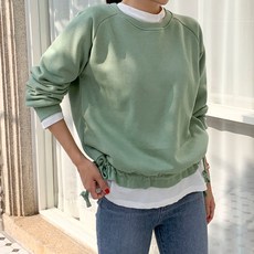 아모르데이 레글셔링 옆 트임 스트링 나그랑 쭈리 특 기모 크롭 라운드 맨투맨