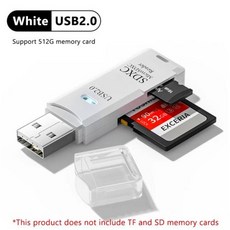 고속 스마트 메모리 멀티 카드 라이터 USB 3.0 마이크로 SD TF 리더 PC 노트북 액세서리용 어댑터 2 in 1, [02] USB 2.0 White, [02] USB 2.0 White, 1) USB 2.0 White